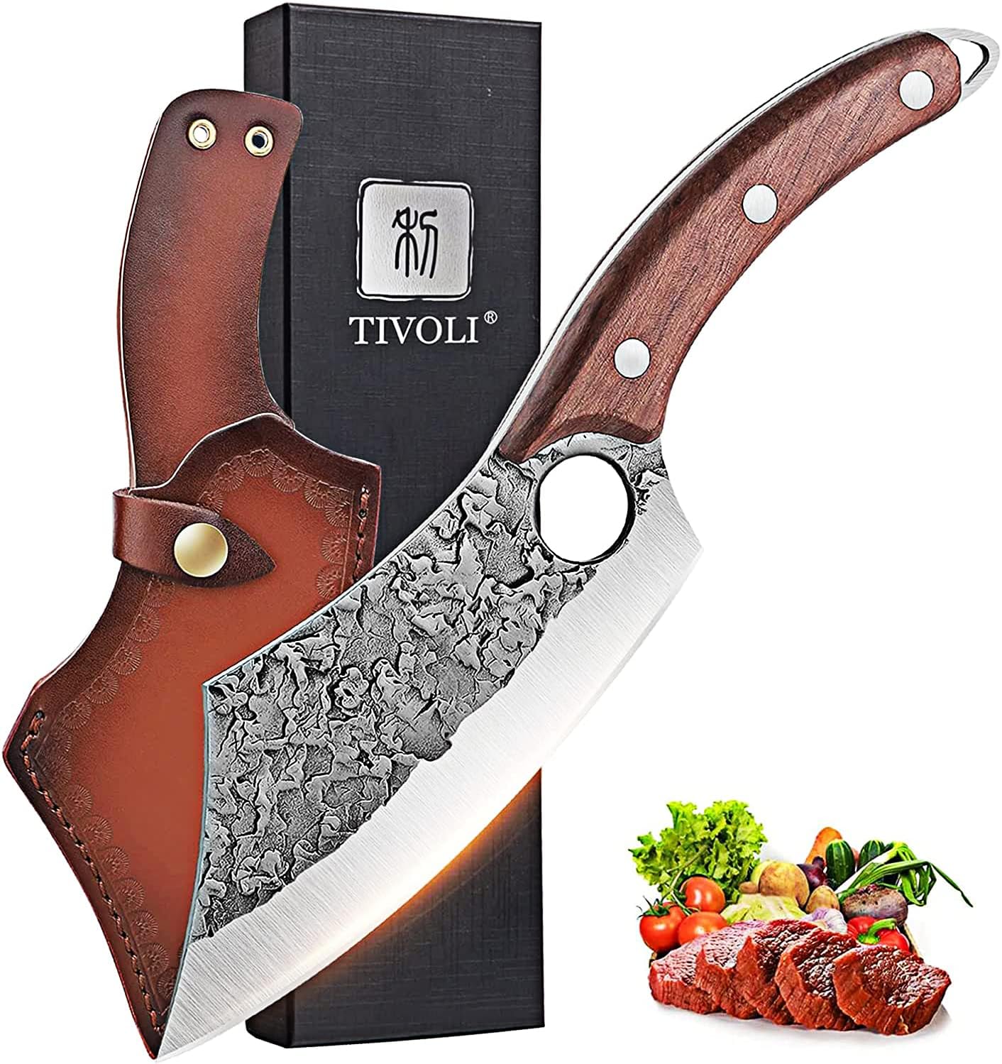 TIVOLI Meat Cleaver Knife - Hand Forged High Carbon Steel Tool