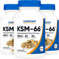 KSM-66 Ashwagandha Root Extract 600mg - 3 Bottles of 60 Veggie Caps