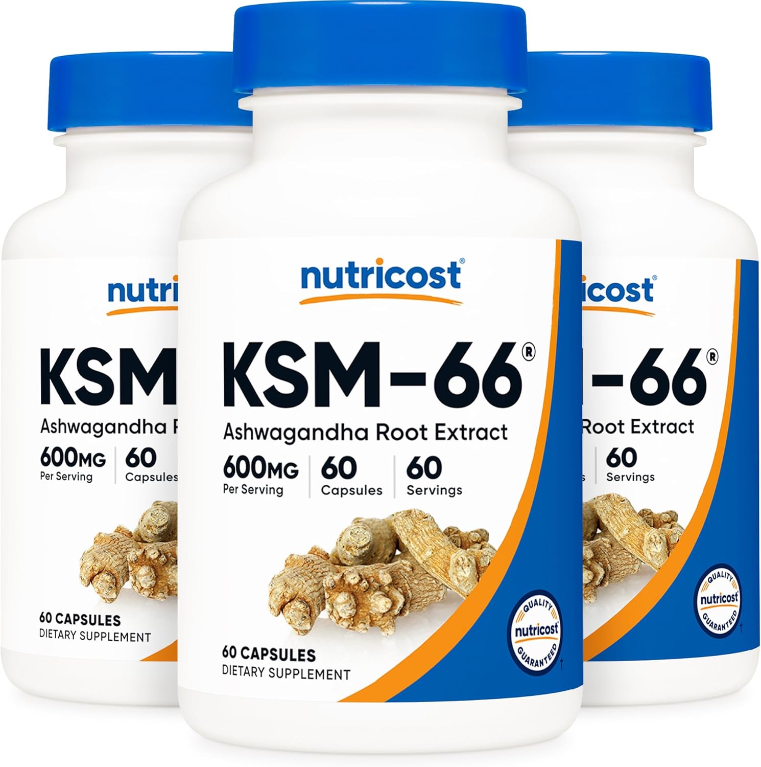 KSM-66 Ashwagandha Root Extract 600mg - 3 Bottles of 60 Veggie Caps
