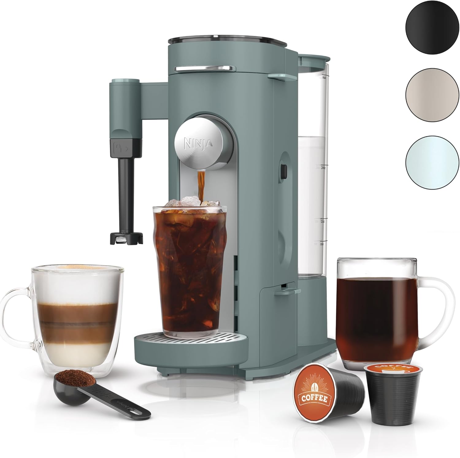 Ninja Specialty Coffee Maker: Frother, Travel Mug Sizes, Iced, 1550W, Sage Green