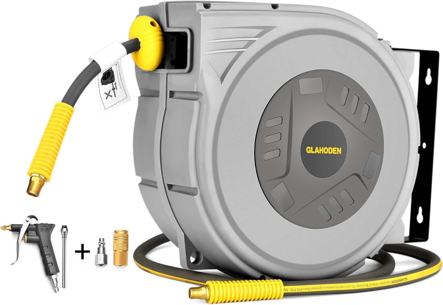 Enclosed Retractable Air Hose Reel with 65 Ft Hybrid Hose