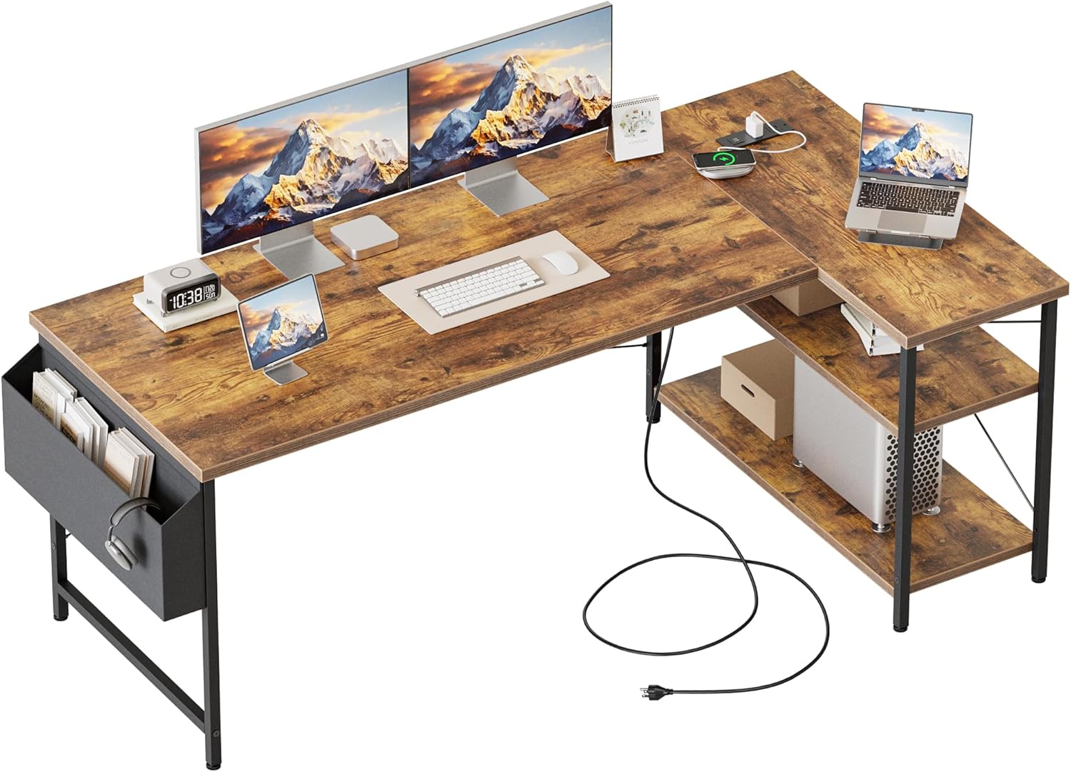 Mericonia Small L Shaped Computer Desk with Power Outlets
