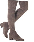 Over The Knee Block Heel Boots Women Coffee Brown - Comfortable Fit