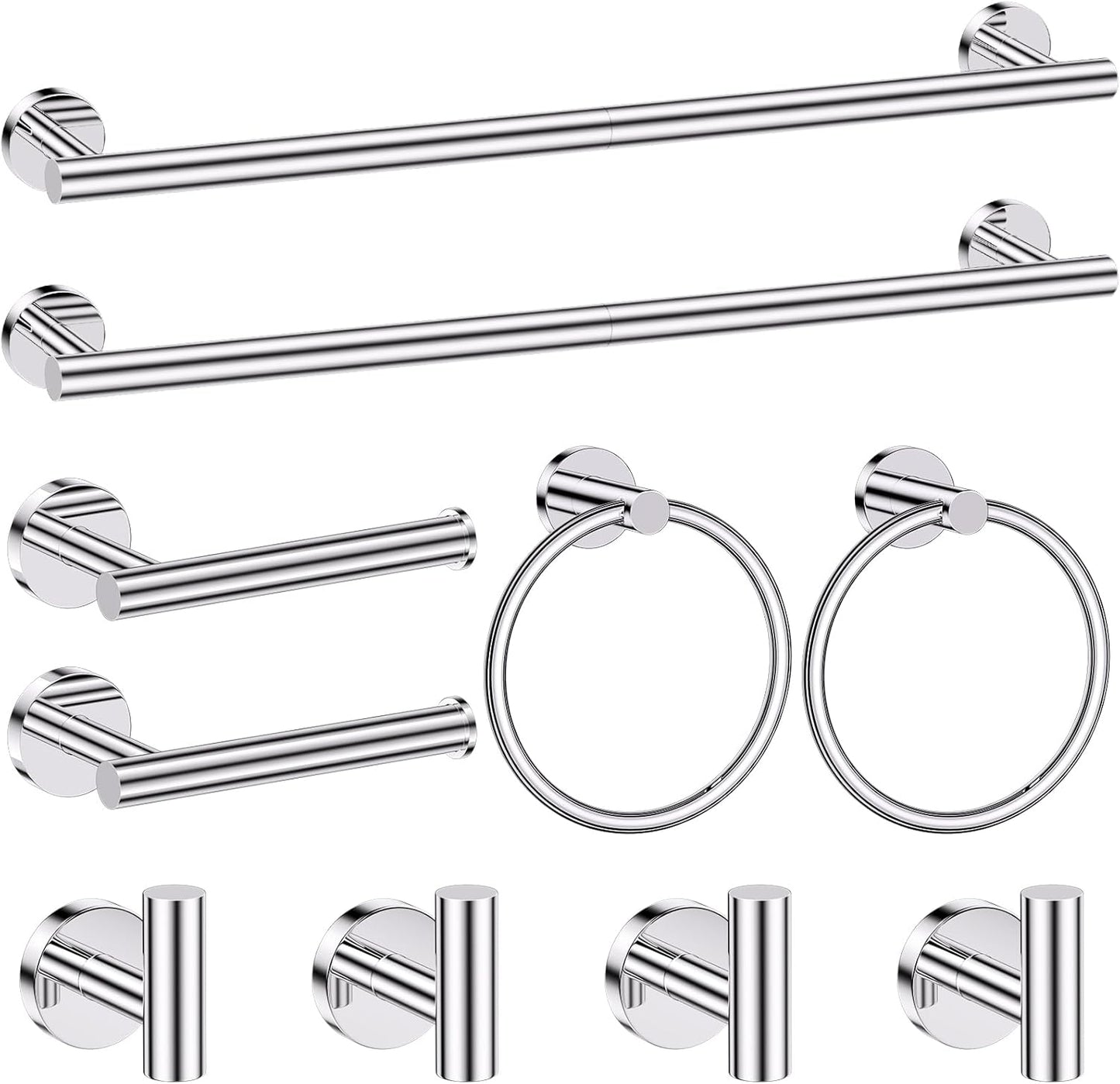 Chrome Bathroom Hardware Set: 10 Piece Towel Bar Accessories
