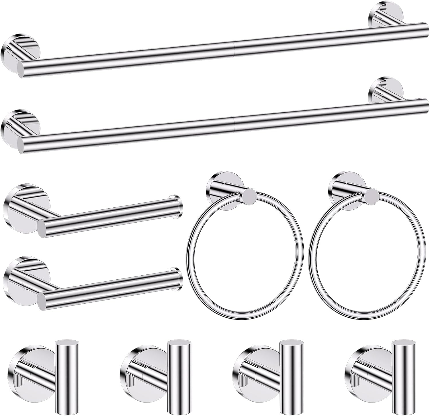 Chrome Bathroom Hardware Set: 10 Piece Towel Bar Accessories