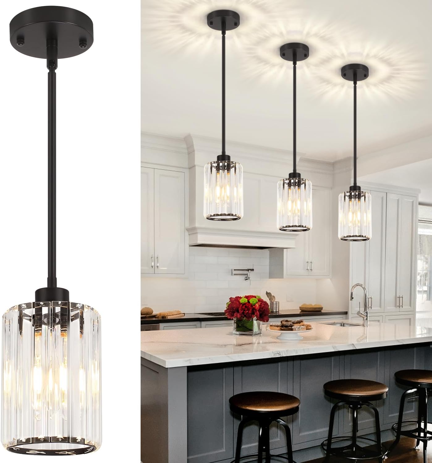 Modern Crystal Pendant Light for Kitchen Island and Dining Room