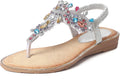 iCKER Women Rhinestone Sandals T-Strap Pearl Crystal Flats - Stylish