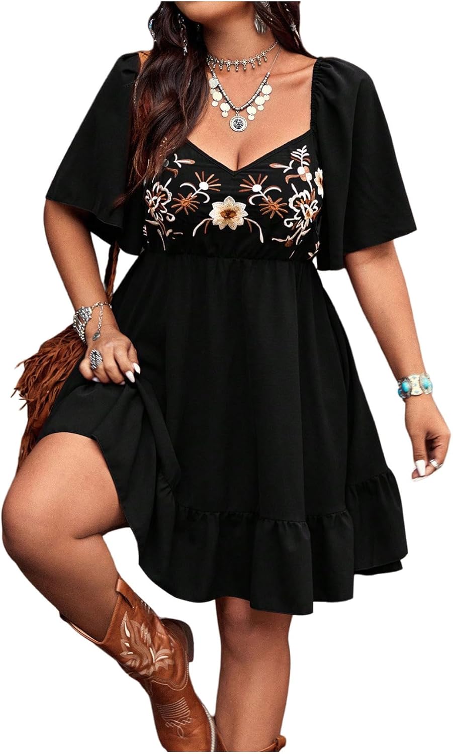 Plus Size Western Boho Floral Flowy Dress for Summer Fun