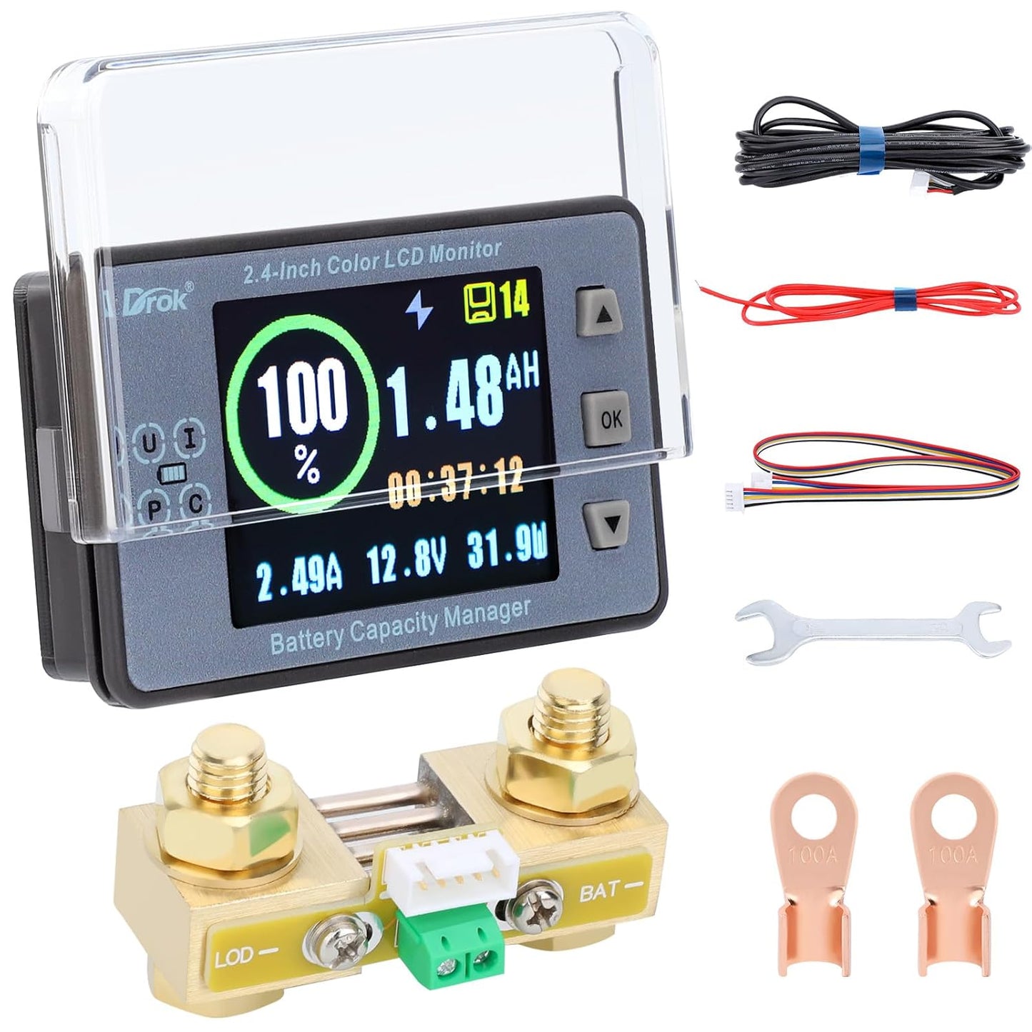 DROK Coulometer 8-100V 100A Battery Monitor for Solar RV Use