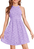 Girls Halter Neck Floral Lace A-line Dress - Elegant Party Fit
