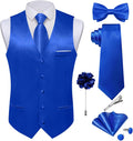 Mens Satin Suit Vest and Tie Set 8PCS Solid Silver Waistcoat Set