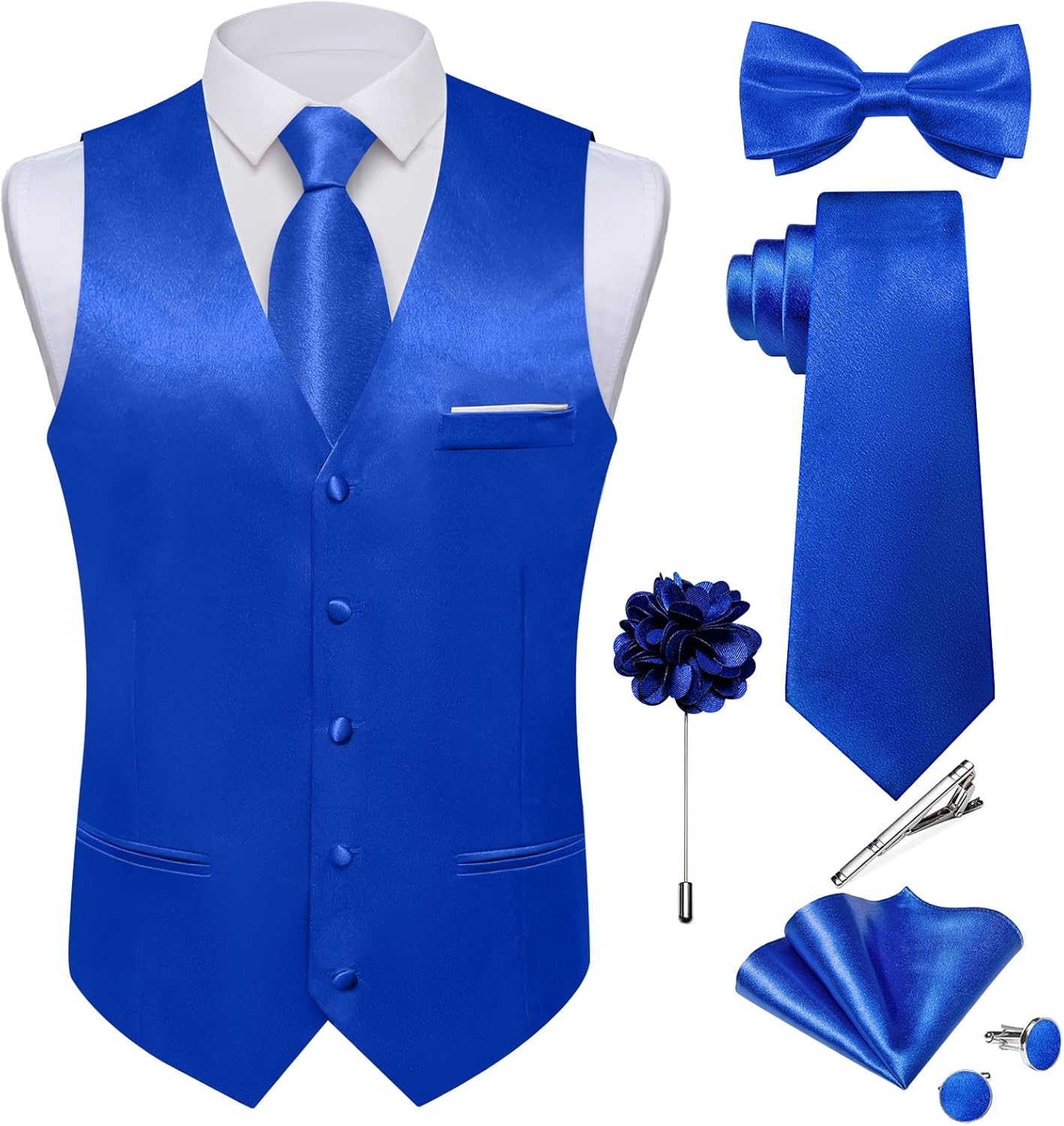 DiBanGu Mens Satin Suit Vest and Tie Set for Formal Occasions