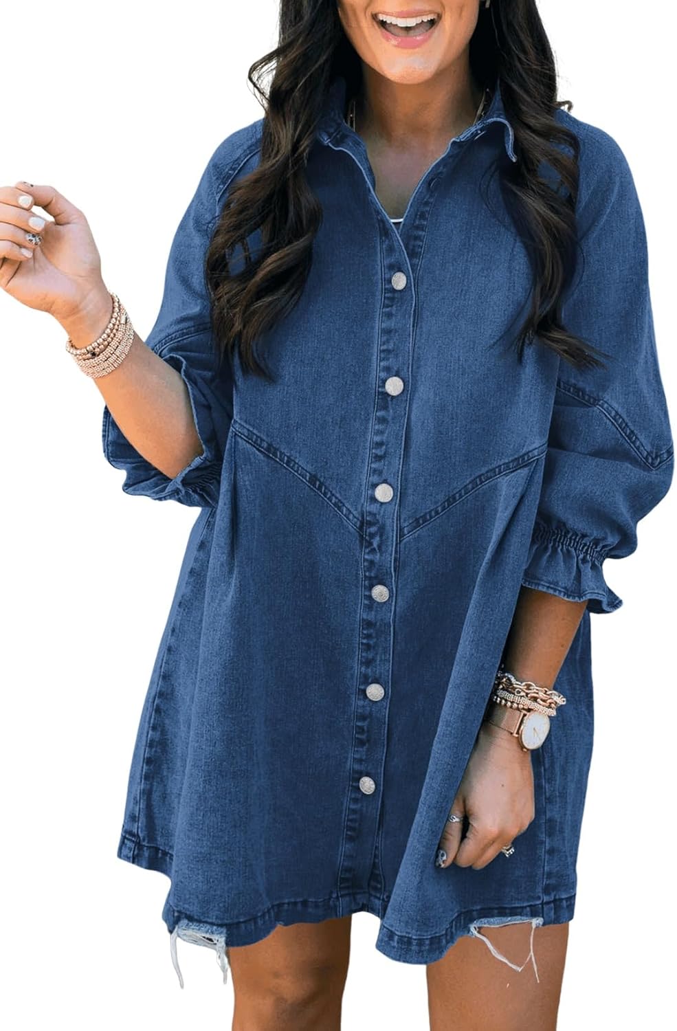 Sidefeel Womens Smocked Denim Jeans Dress for Summer Style