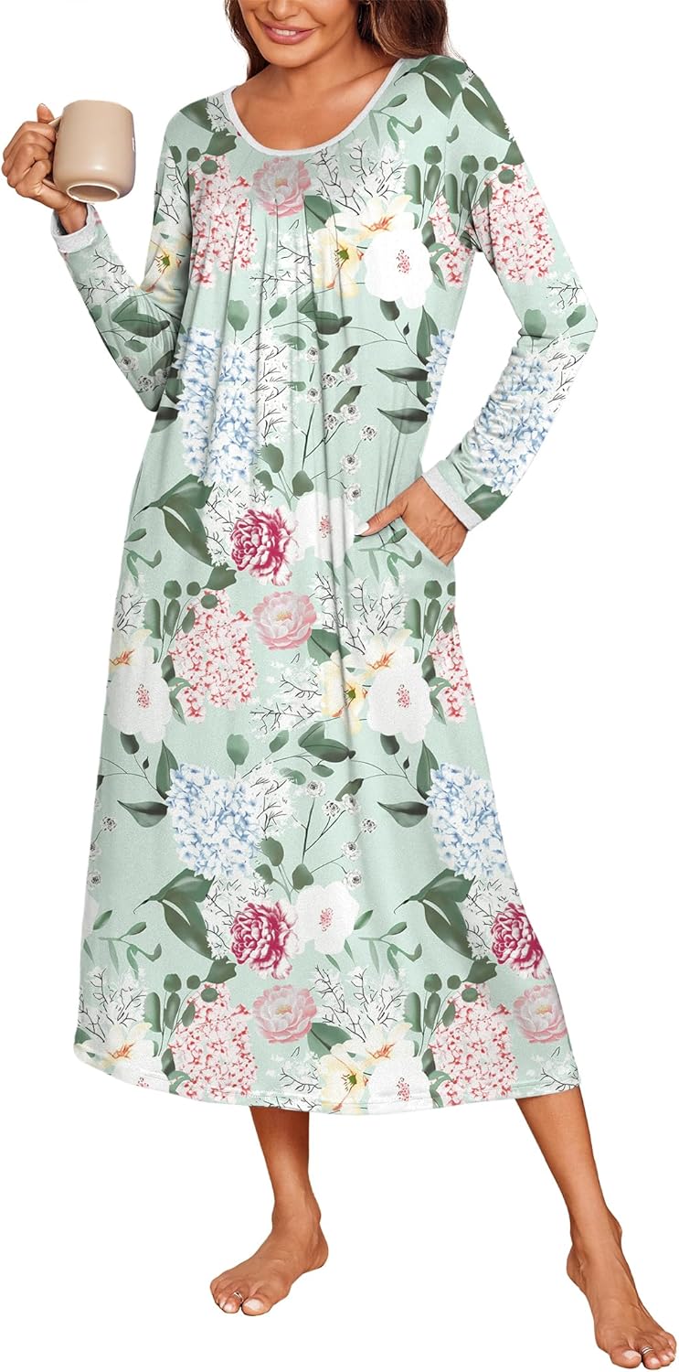Ekouaer Long Nightgowns for Women with Pockets and Comfort