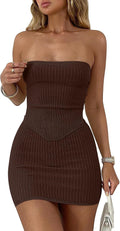 ANRABESS Women 2 Piece Skirt Set Strapless Bodycon Mini Dress - Summer