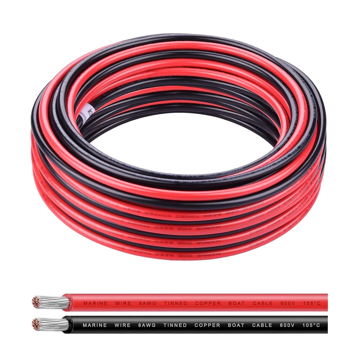 8 Gauge Wire for Marine and Automotive Applications - 20Ft Each