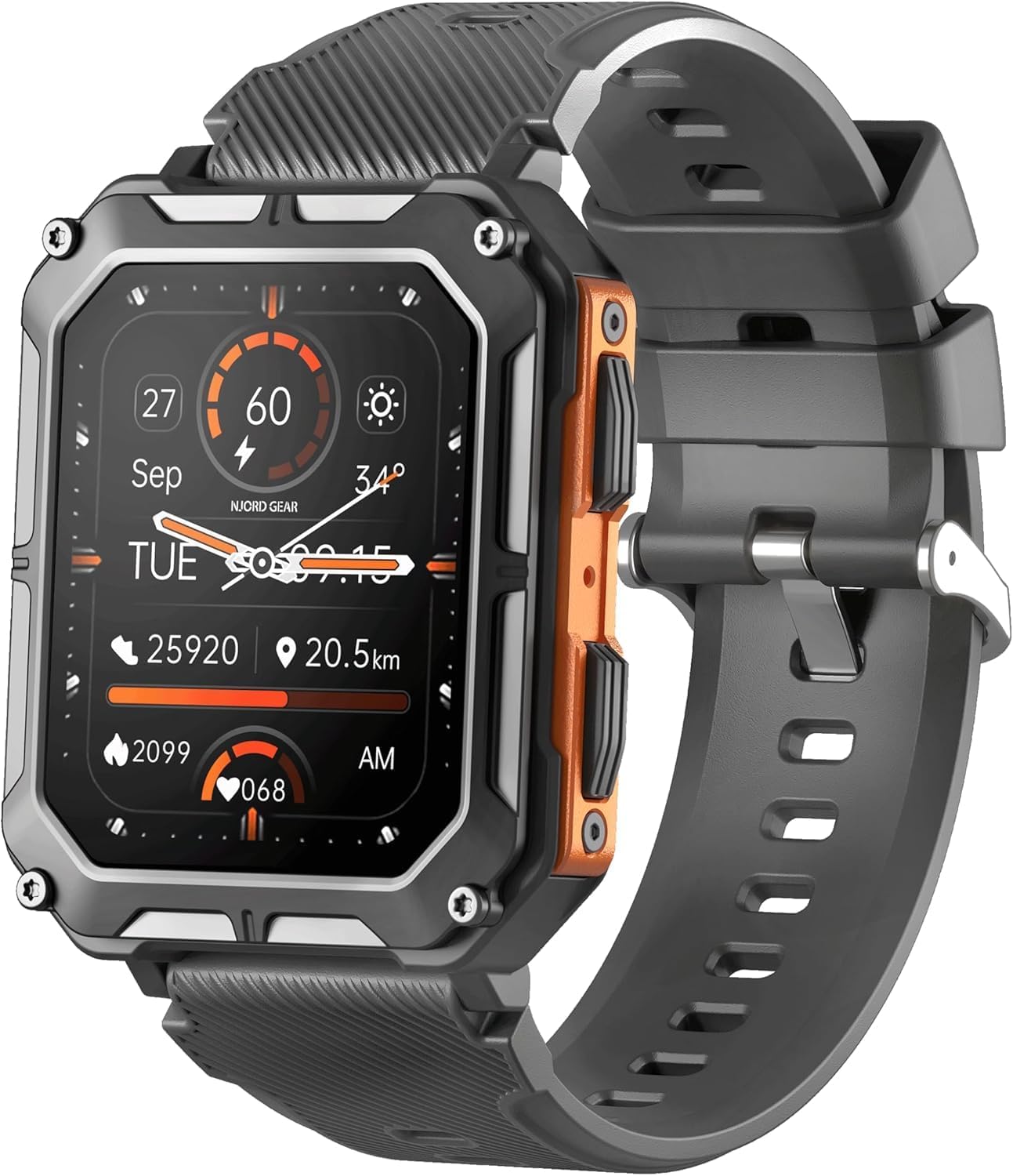 Rugged Waterproof Smartwatch - Bluetooth Calling - Android/iOS - Orange