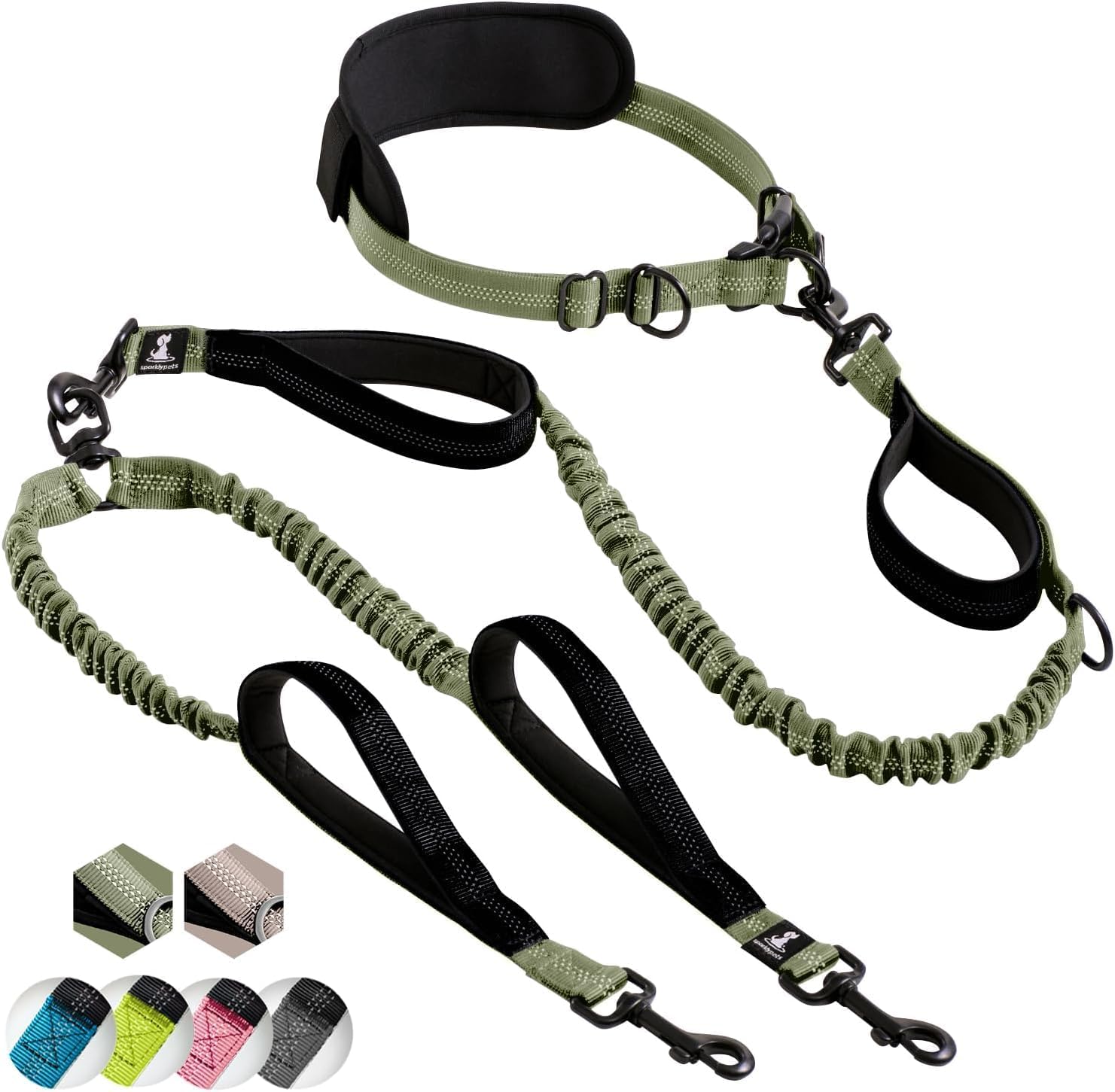 Hands Free Dog Leash with Reflective Stitches for Large Dogs
