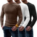 Riyiper 3 Pack Men's Ribbed Thermal Crew Neck Long Sleeve Tops - Warm