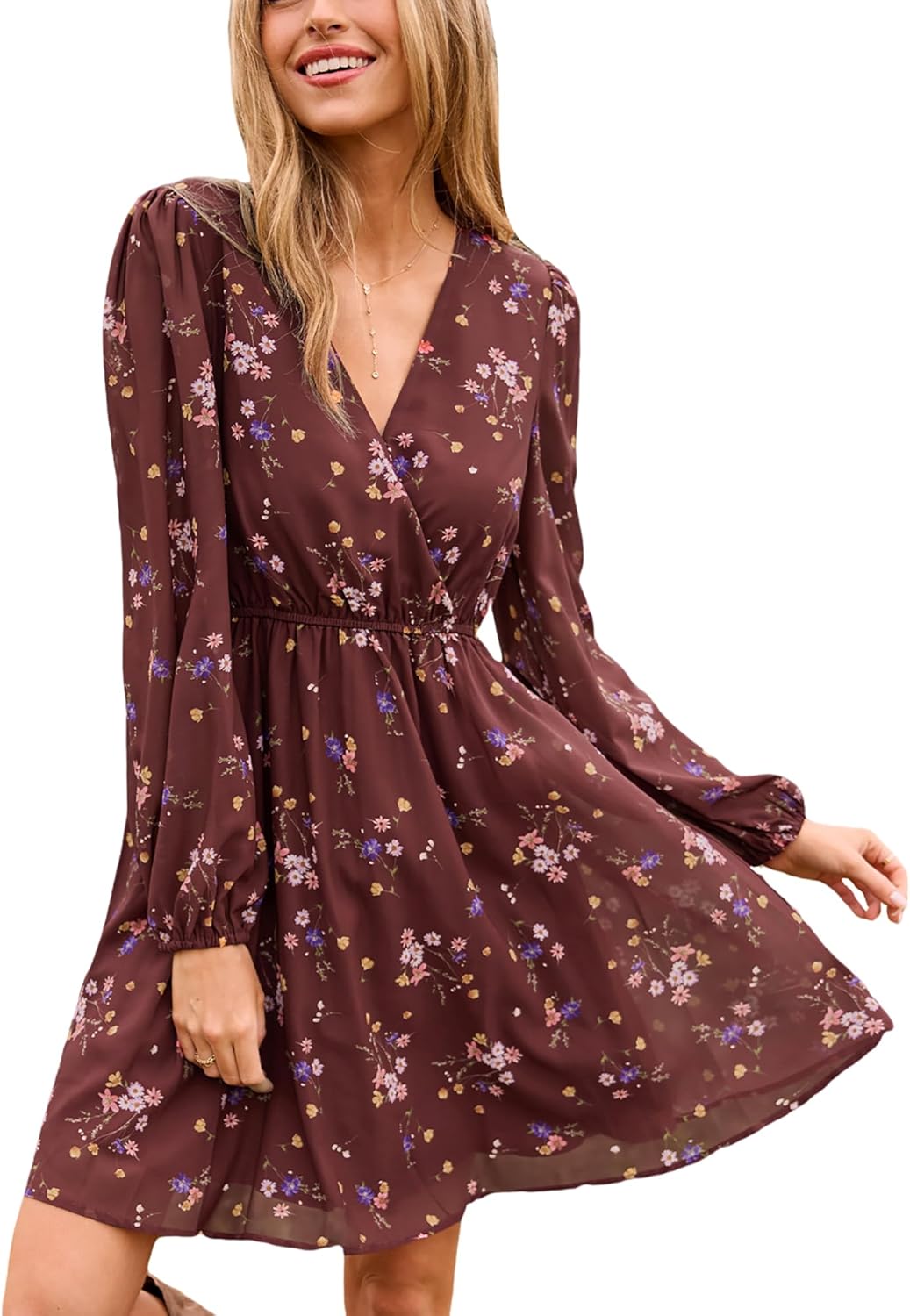 CUPSHE Women's Mini Dresses Casual Spring V Neck Chiffon Style