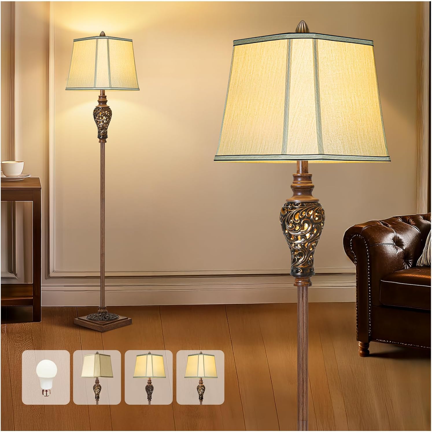 Vintage Floor Lamp with Nightlight for Rustic Home Decor