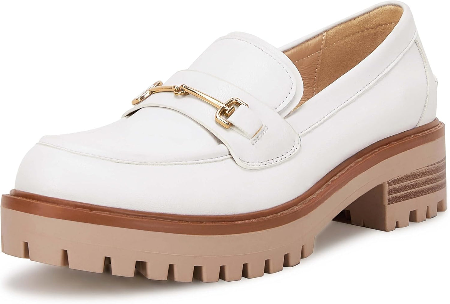 VETASTE Womens Chunky Heel Loafers with Platform and Chain