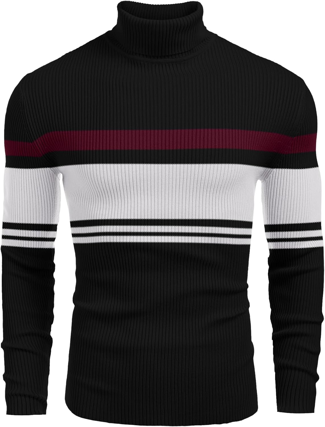 COOFANDY Mens Ribbed Slim Fit Knitted Pullover Turtleneck Sweater