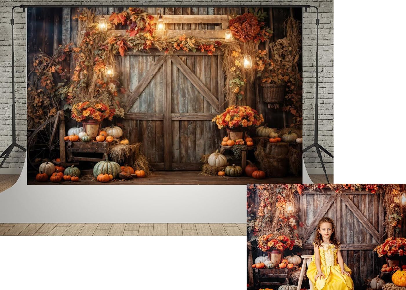 7x5ft Autumn Pumpkin Lanterns Photography Backdrop for Fall