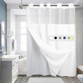 Hotel-Style White Shower Curtain Set - Easy Snap-in Liner, No Hooks Needed!