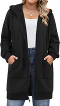 Plus Size Zip Up Hoodies Long Fleece Tunic Sweatshirt - Cozy Length be