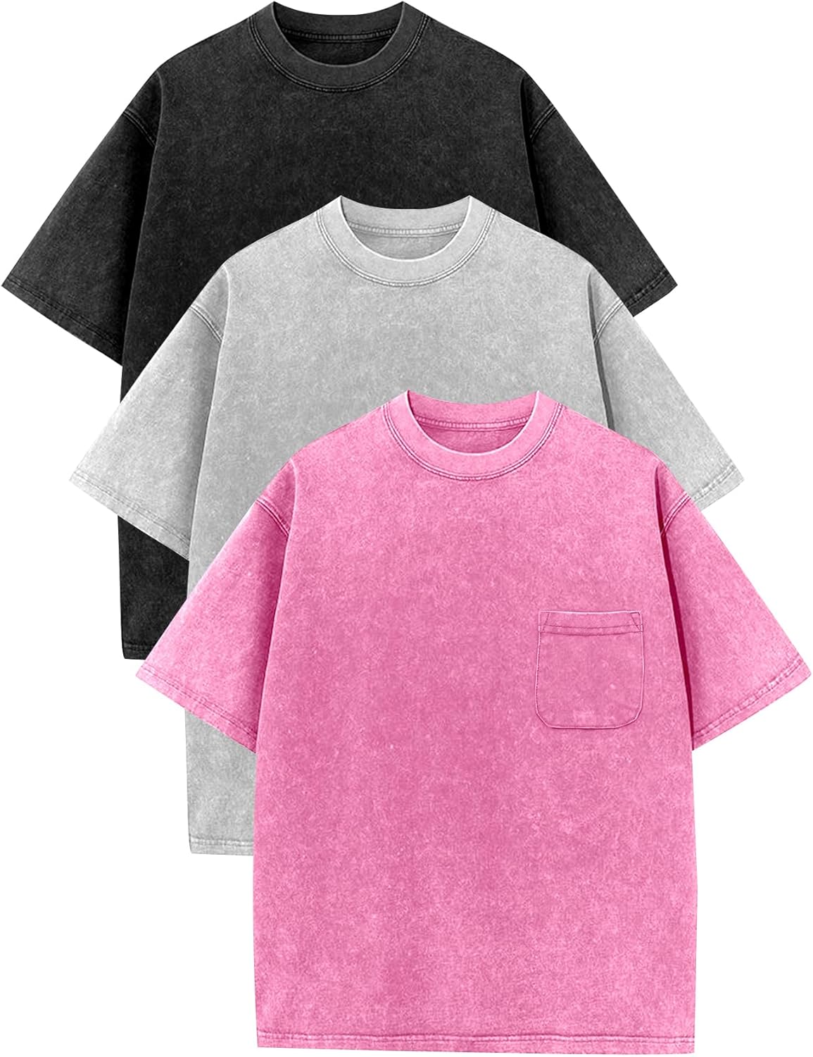 COZYPOIN 3 Pack Kids Short Sleeve Acid Washed T-Shirts