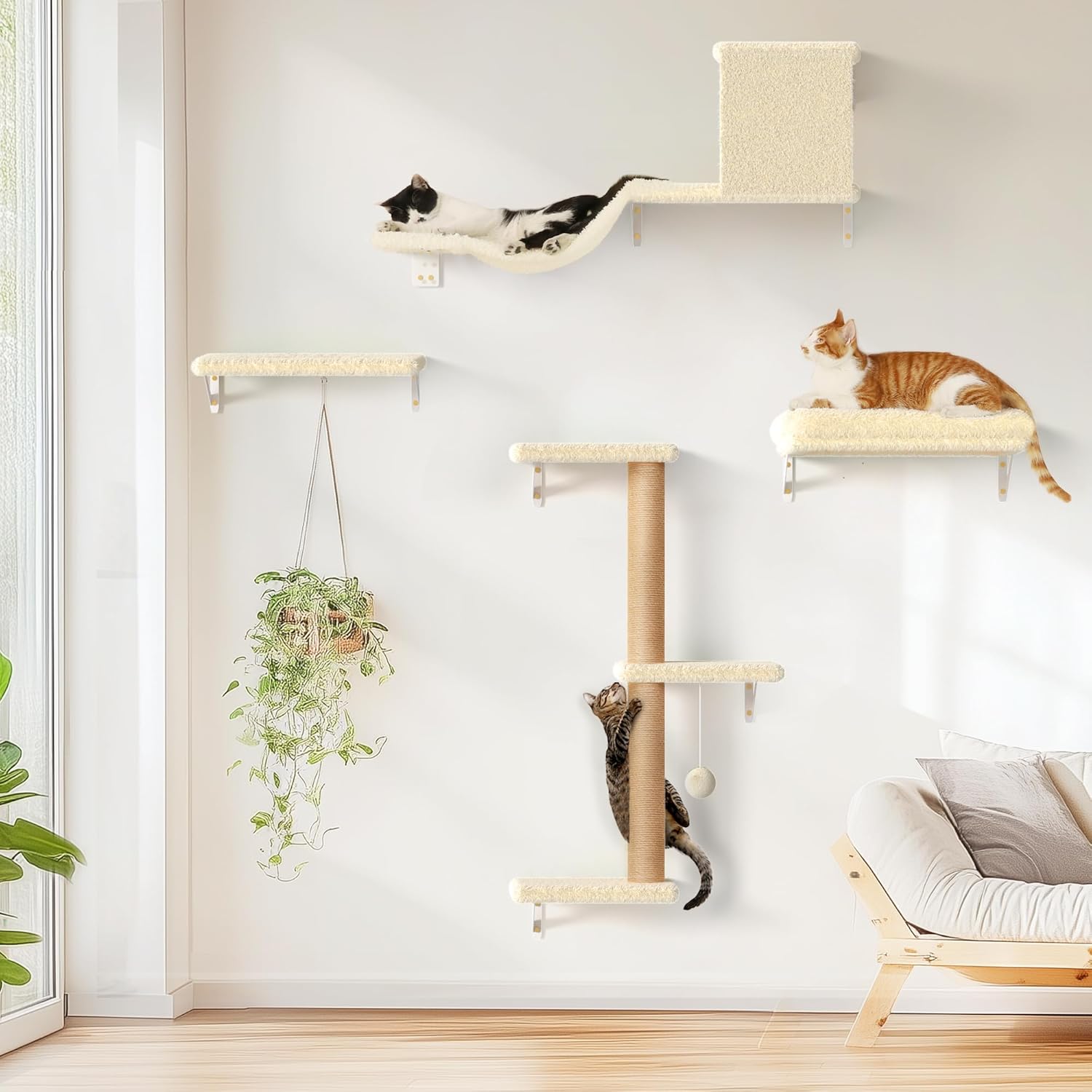 FUKUMARU Cat Wall Shelves - Safe 4 in 1 Climbing Furniture Set