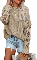 Crewneck Crochet Lace Womens Pullover Sweater - Hollow Cable Knit
