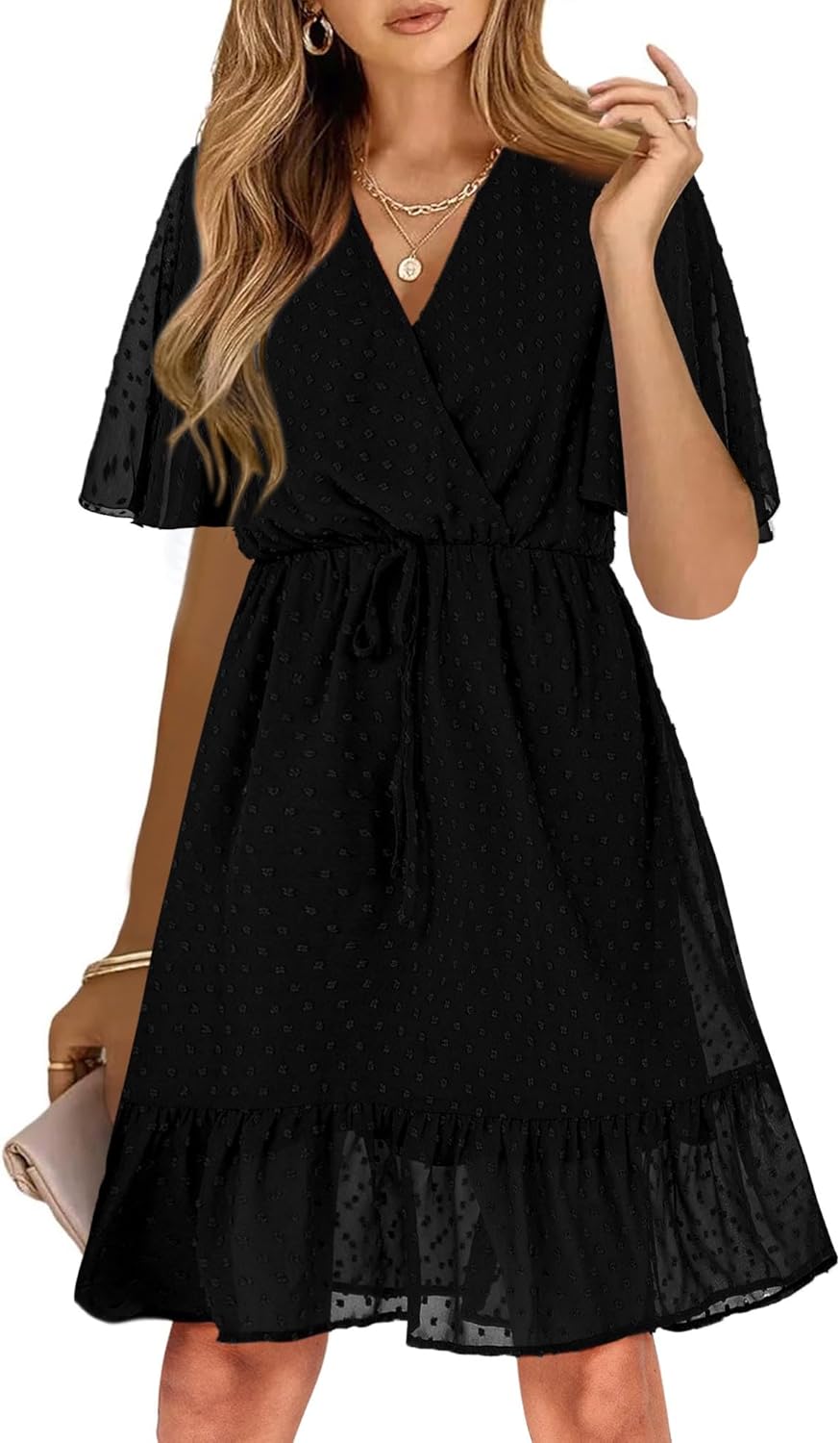 KIRUNDO Women's Summer Dresses Casual Short Sleeve V Neck