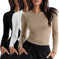 Womens 3-Pack Underscrub Long Sleeve Crewneck Tops - Fitted Cotton