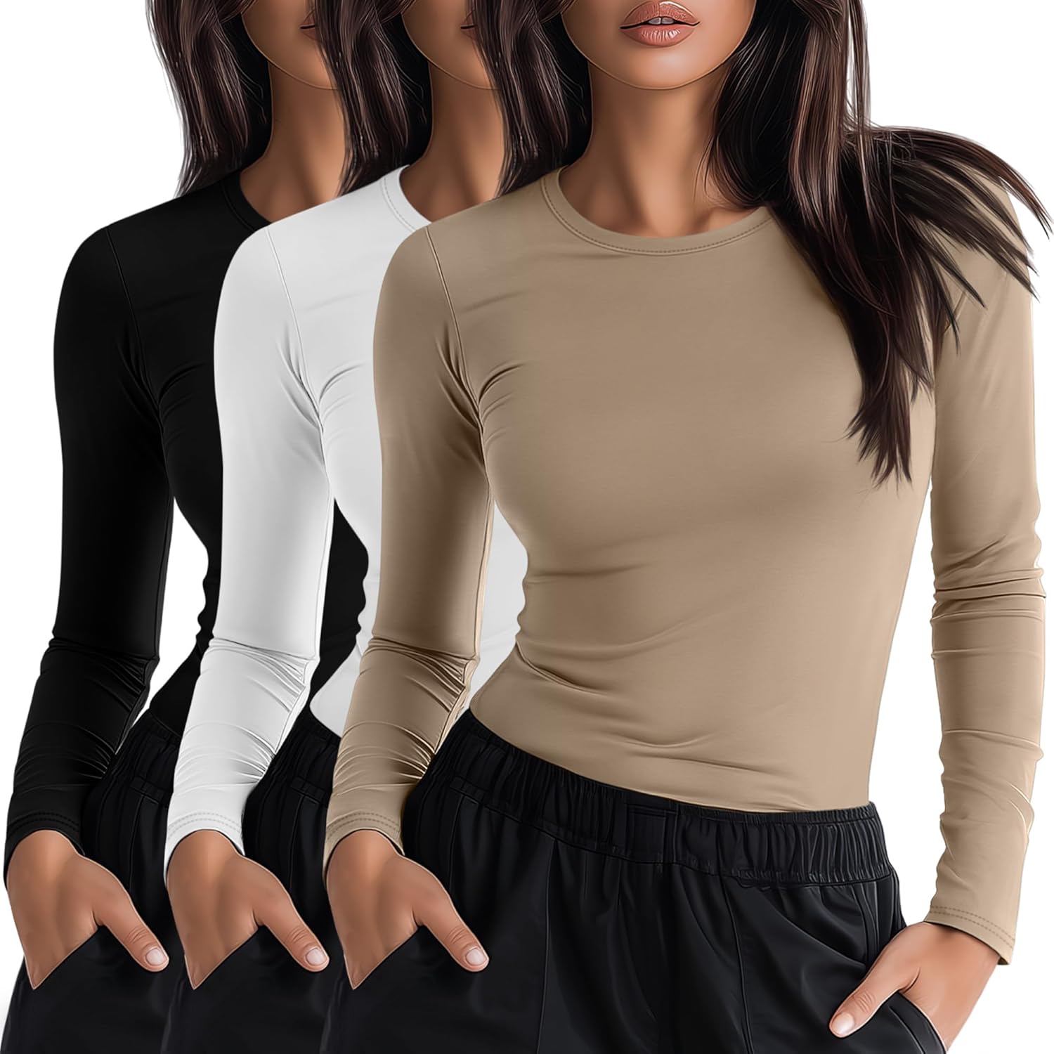 Neer 3 Pack Womens Underscrub Shirts Long Sleeve Comfort Tops