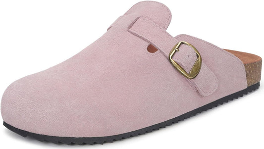 Womens Suede Clogs with Arch Support and Cork Footbed Sandals