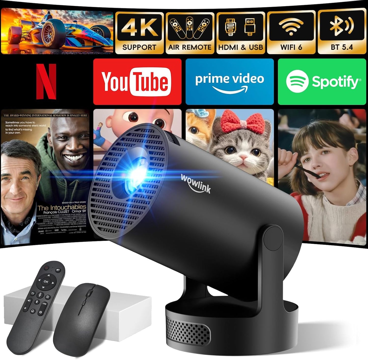 Mini Projector with WiFi 6 and Bluetooth 5.4 for Home Theater