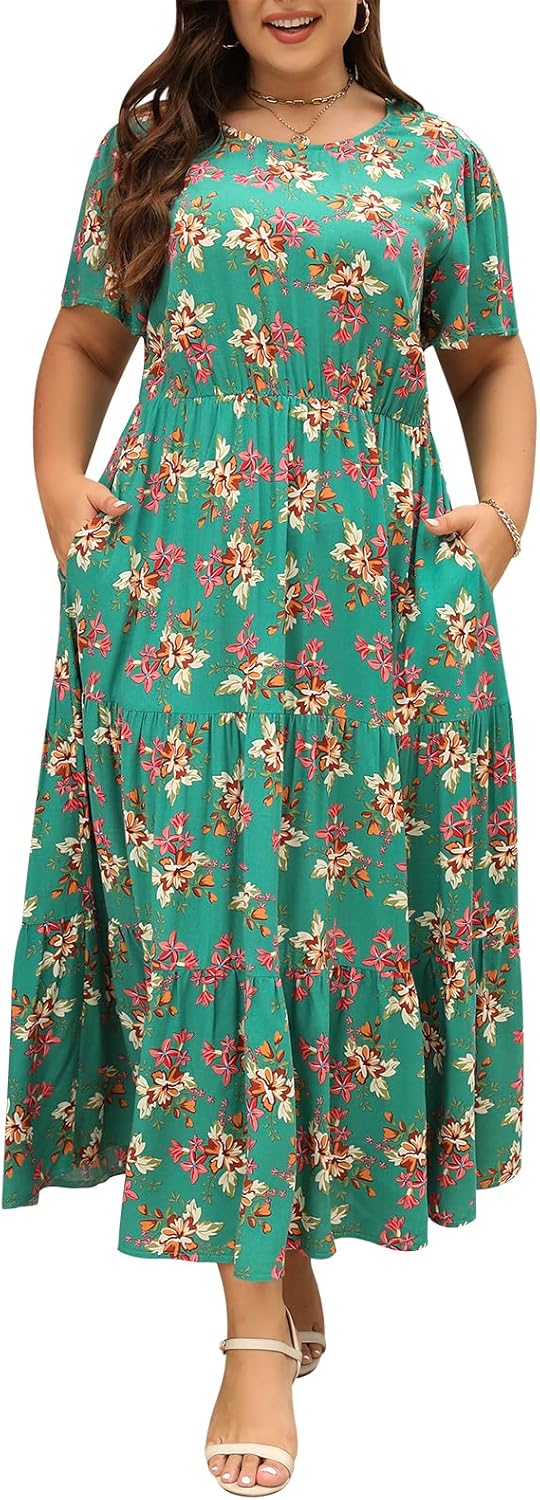 Plus Size Maxi Dresses for Curvy Women - Boho Floral Print