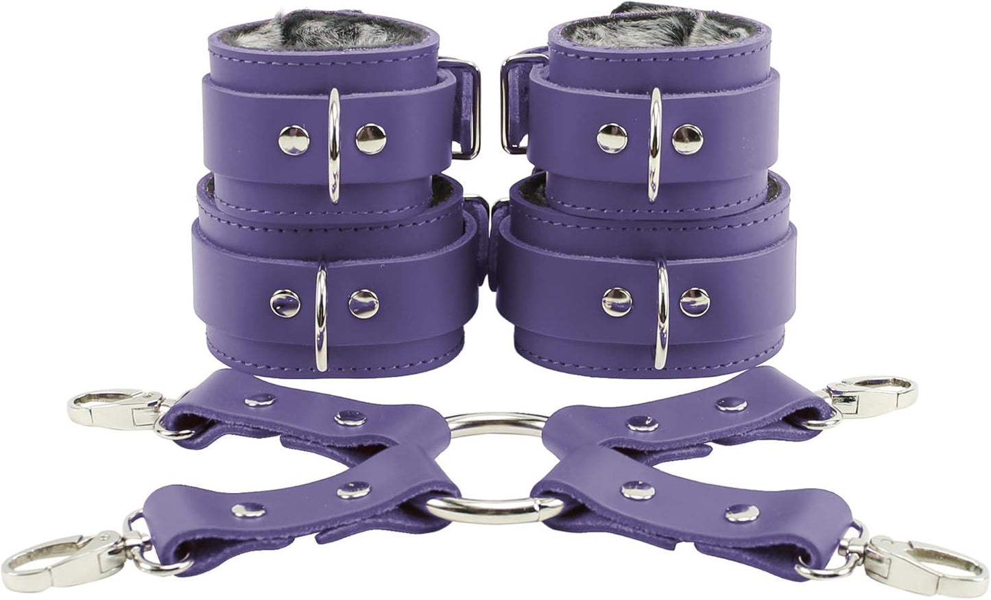 Stylish VP Leather Wrist and Ankle Cuffs Set with Connector