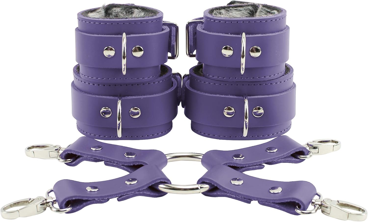 Stylish VP Leather Wrist and Ankle Cuffs Set with Connector
