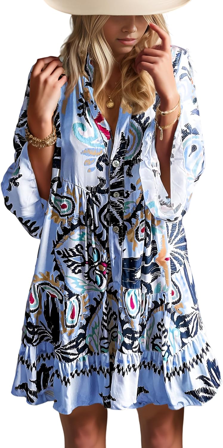 Flowy Ruffle Summer Dresses for Women 2025 Boho Beach Mini