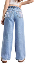 Girl's Bow Print High Waist Wide Leg Denim Jeans - Cute, Casual Fit