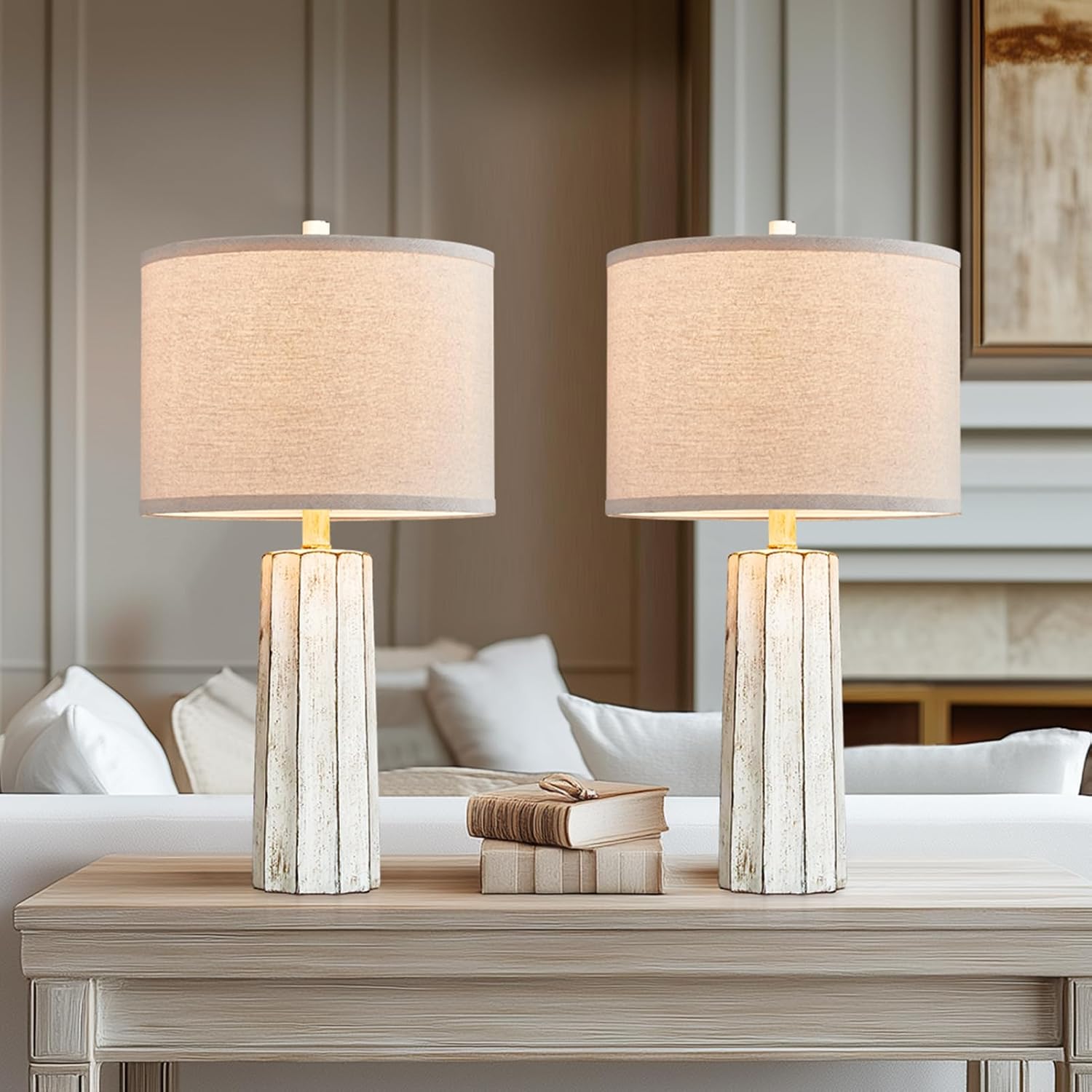 RORIANO Rustic Table Lamps Set of 2 for Bedroom and Living Room