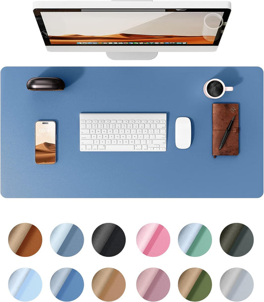 Waterproof Sea Blue Desk Protector - Large 23.6x13.8 - Home & Office - Non-Slip PU Leather