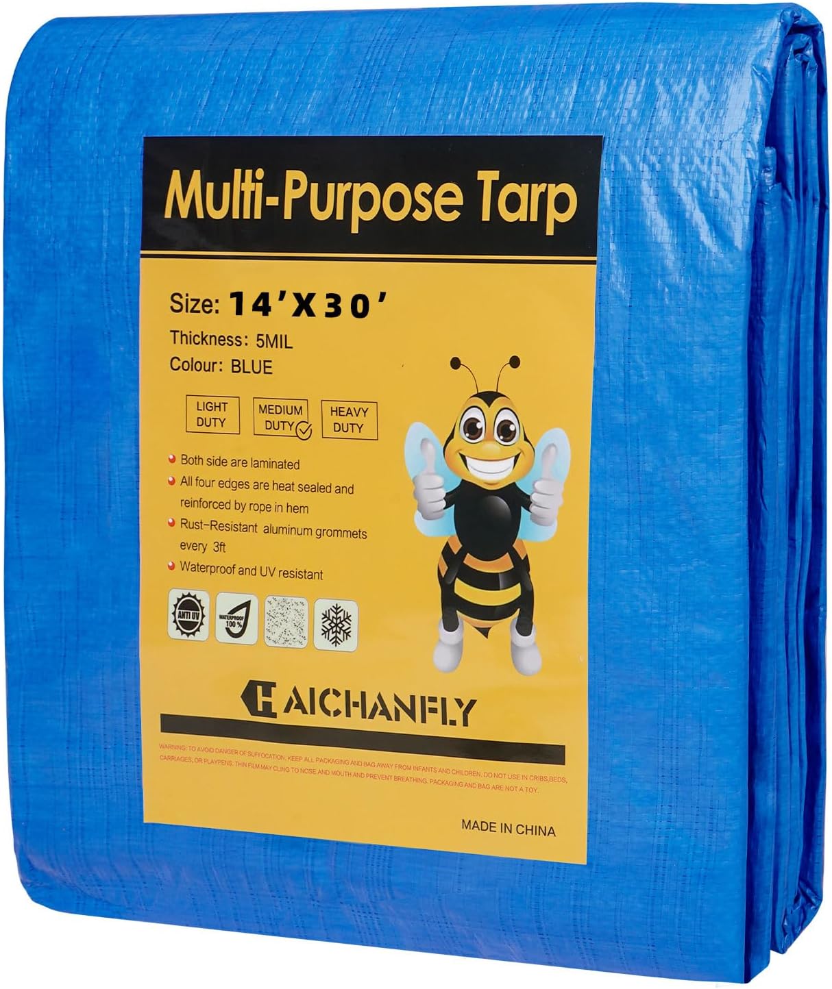 Double-Sided Waterproof Poly Tarp 14x30 Feet for Outdoor Use