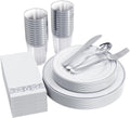 Silver Rimmed Disposable Dinnerware Set for 25 Guests - 175 Count