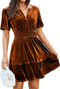 Simplee Velvet Short Sleeve Cocktail Dress - Flattering Mini for Fall