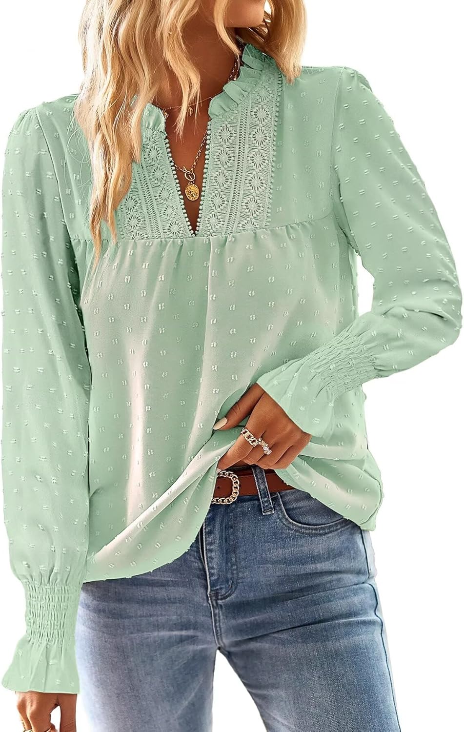 Womens Tops Butterfly Sleeve V Neck Blouses for Casual Style