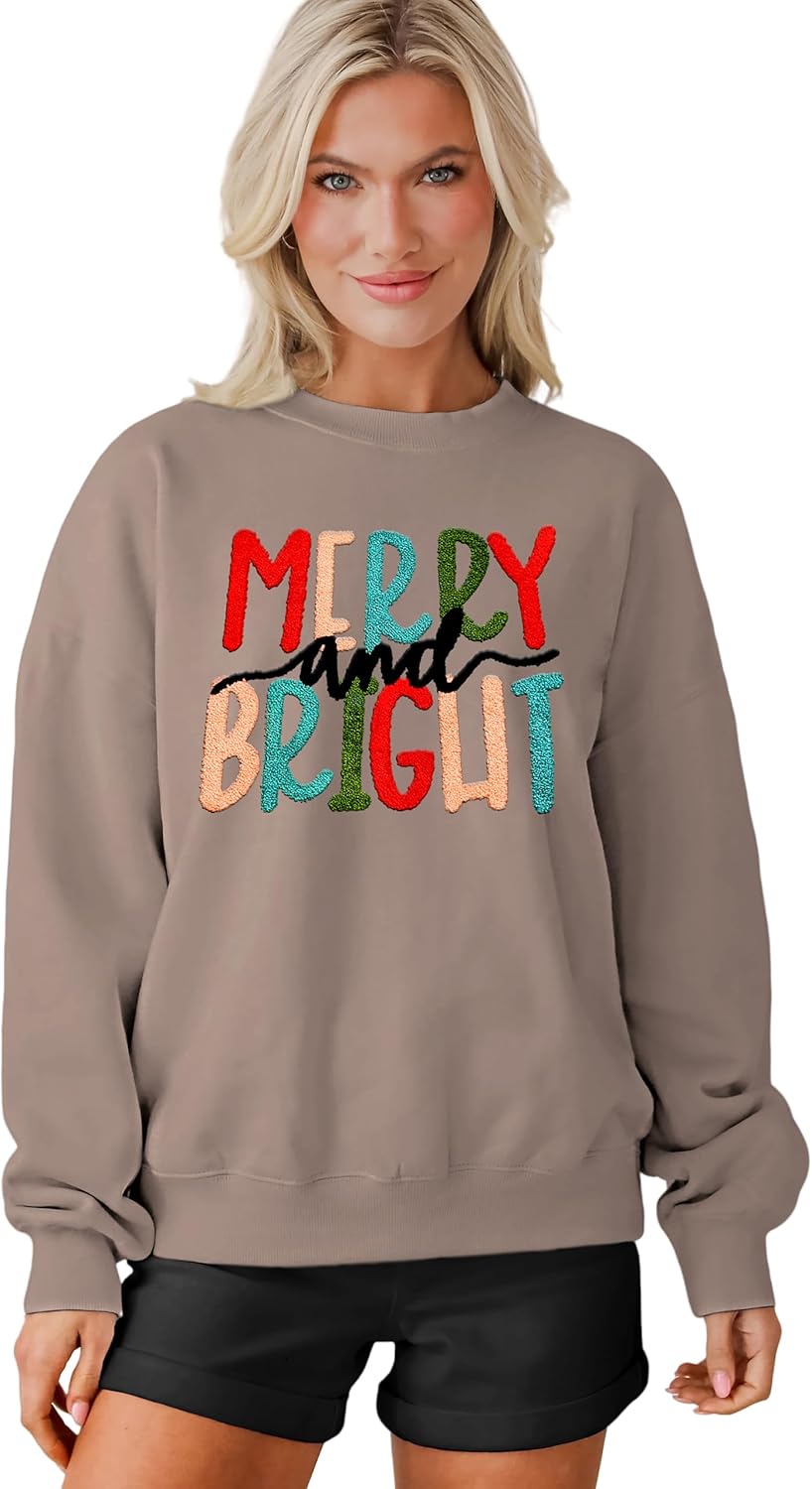 MAPICK Christmas Sweatshirt for Women Merry and Bright Style